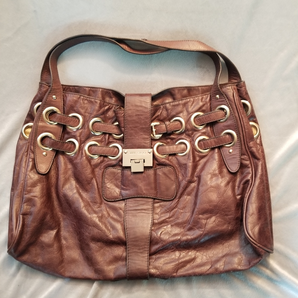 Jimmy Choo Riki brown leather shoulder bag